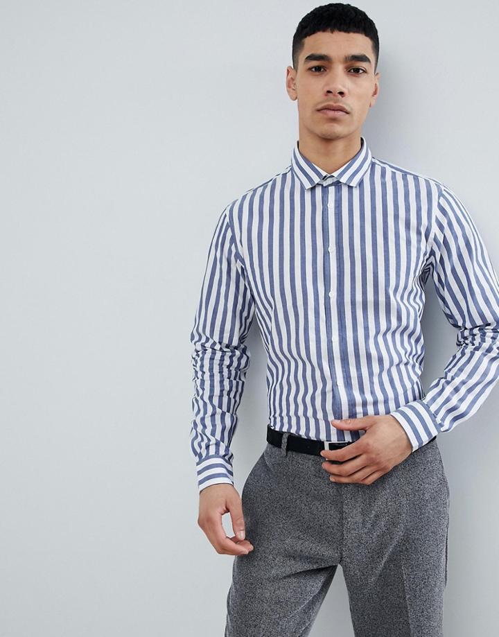 Jefferson Big Striped Long Sleeve Shirt - Blue