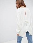 Prettylittlething Open Back Tie Detail Jumper - Cream