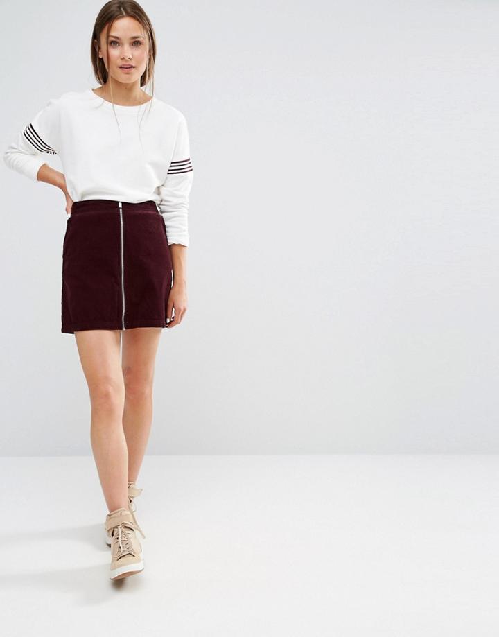 New Look Zip Front Cord Mini Skirt - Red