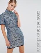 Asos Petite Embellished High Neck Shift Dress - Navy