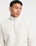 New Look Half Zip Fleece Sweatshirt In Cream-white