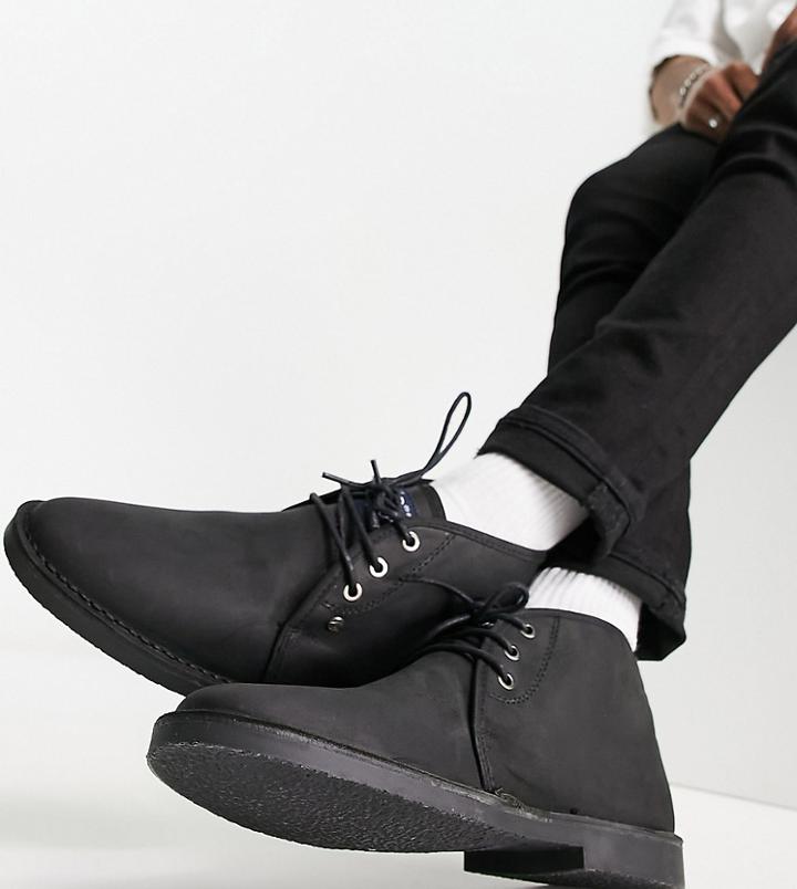 Original Penguin Wide Fit Desert Boots In Black Leather