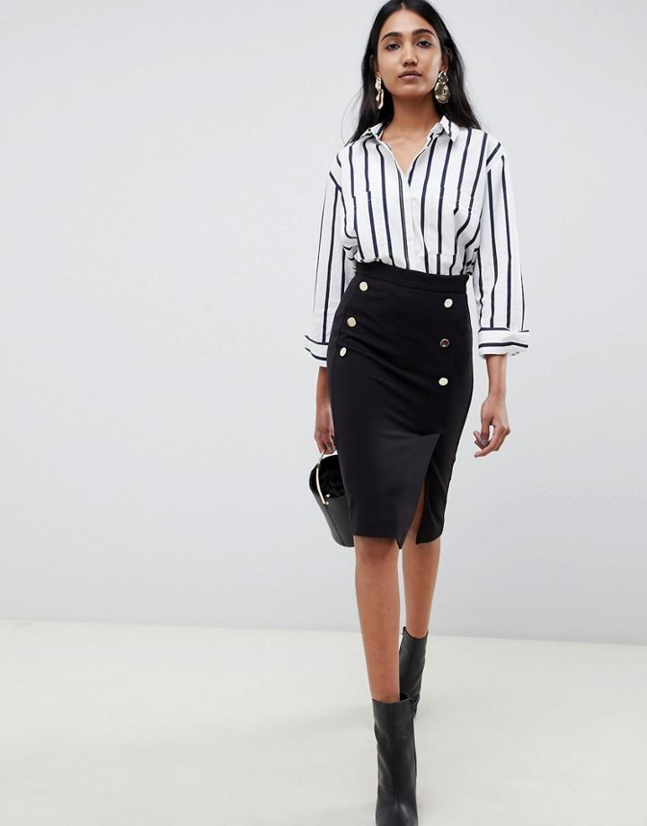 Emme Team Button Detail Jersey Skirt - Black