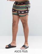 Asos Plus Runner Swim Shorts With Bright Geo-tribal Print In Short Length - Multi