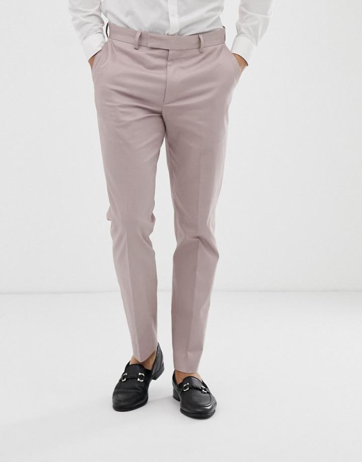 Asos Design Wedding Skinny Stretch Cotton Suit Pants In Mink-beige