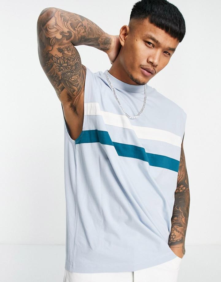 Asos Design Oversized Tank Top In Blue With Chest Stripes-blues