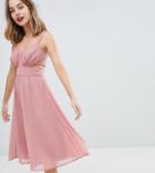 Asos Design Petite Side Cut Out Midi Dress With Cami Straps - Pink