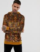 Asos Design Hoodie In Velour With Paisley And Check Print-multi