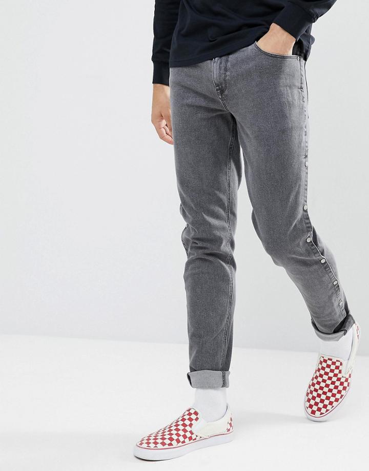 Asos Design Skinny Jeans In Washed Black With Popper Detail - Black