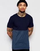 Asos Muscle T-shirt With Half And Half Cut And Sew In Blue