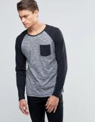Esprit Raglan Long Sleeve Top With Contrast Sleeves And Pocket - Black