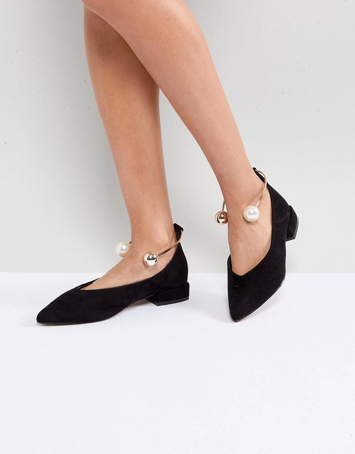 Asos Loot Pearl Anklet Ballet Flats - Black