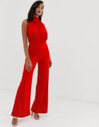 Scarlet Rocks High Neck Jersey Jumpsuit In Red - Red