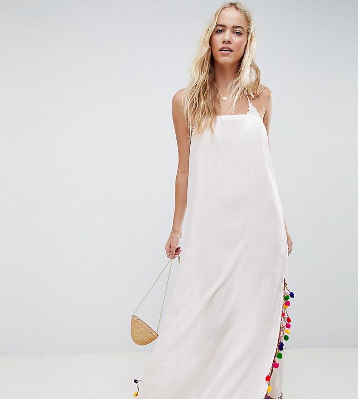 Akasa Maxi Pom Pom Beach Dress In White