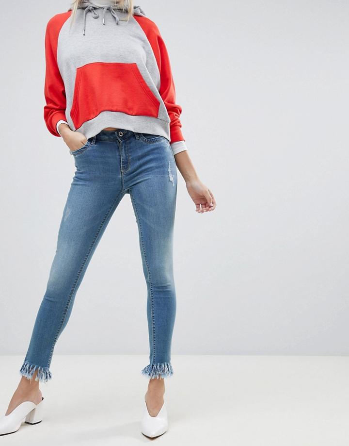 Only Frayed Hem Skinny Jean - Blue