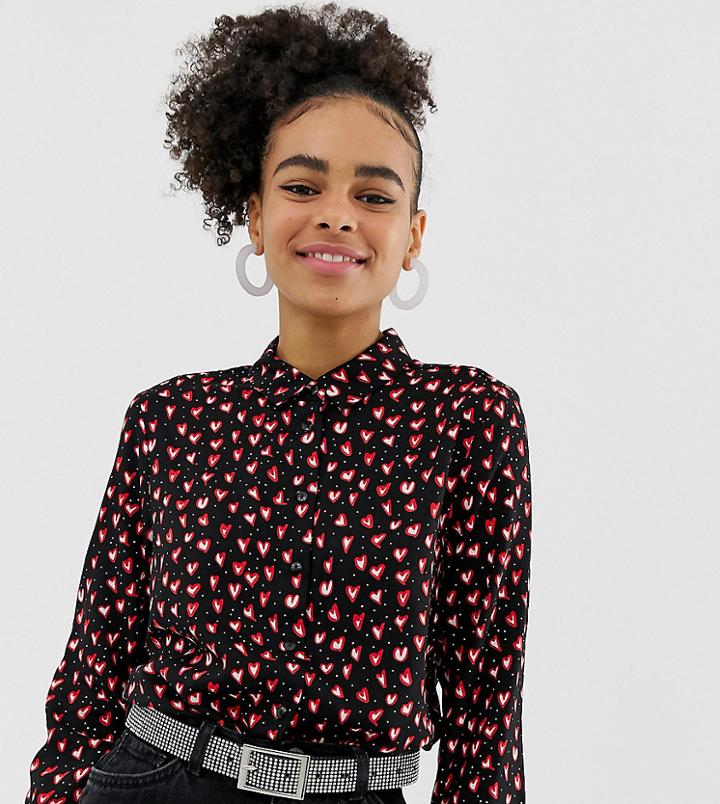 Monki Blouse In Heart Print - Black