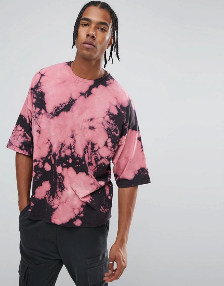 Asos Super Oversized T-shirt With Pink Bleach Tie-dye - Pink