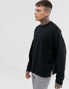 Asos Design Oversized Long Sleeve T-shirt With Side Splits In Black - Black
