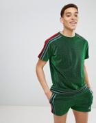 Jaded London Metallic T-shirt In Green With Side Stripe - Green