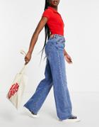 Stradivarius Wide Leg Jeans With Seam Detail In Light Wash-blues