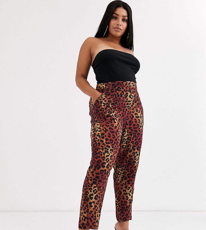 Asos Design Curve Soft Peg Pants In Leopard Print-multi