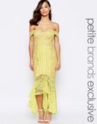 Jarlo Petite Allover Lace Crochet Off Shoulder Maxi Dress - Yellow
