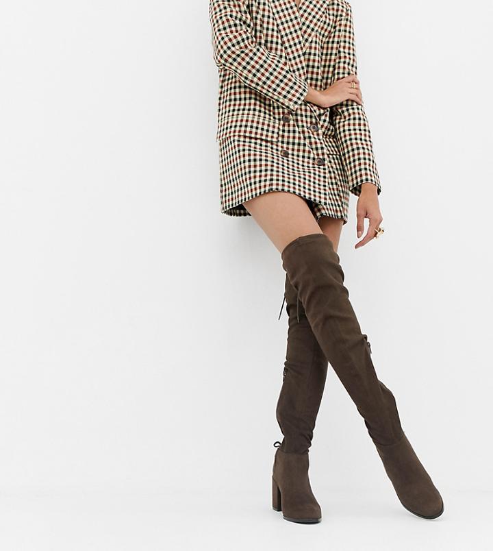 River Island Over The Knee Tie Detail Boot In Chocolate - Brown