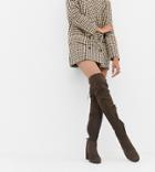 River Island Over The Knee Tie Detail Boot In Chocolate - Brown