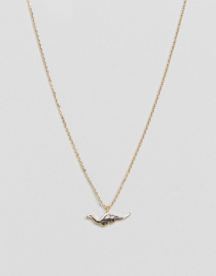 Nylon Dinosaur Pendant Necklace - Gold