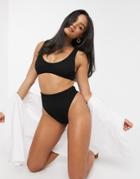 Asos Design Mix And Match Crinkle Micro Crop Bikini Top In Black
