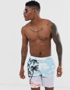 Asos Design Swim Shorts With Beach Scene Print In Mid Length - Multi