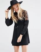 Mango Lace Detail Smock Dress - Black