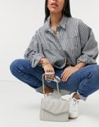 Truffle Collection Crossbody Bag With Mixed Quilting In Light Gray-grey