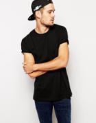 Asos Slim Fit T-shirt With Crew Neck And Roll Sleeve - Black