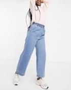 Monki Lizette Recycled Wide Leg Jeans With Paperbag Waist In Mid Wash Blue-blues