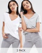 Asos The Ultimate V- Neck Slouchy T-shirt 2 Pack - Multi