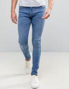 Pull & Bear Super Skinny Jeans In Stone Wash Blue - Blue