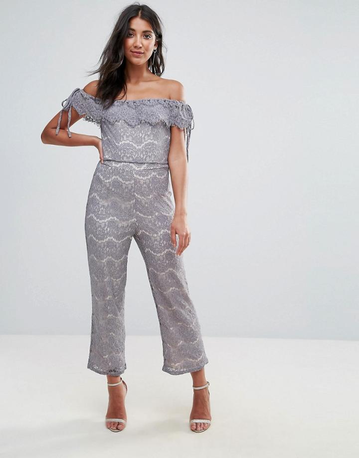 Oh My Love Lace Bardot Culotte Jumpsuit - Pink