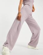 Asos Design Knitted Wide Leg Pant With Front Seam Detail In Lilac - Part Of A Set-neutral