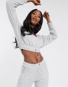 The Couture Club Cropped Plunge Front Contrast Sweat In Gray