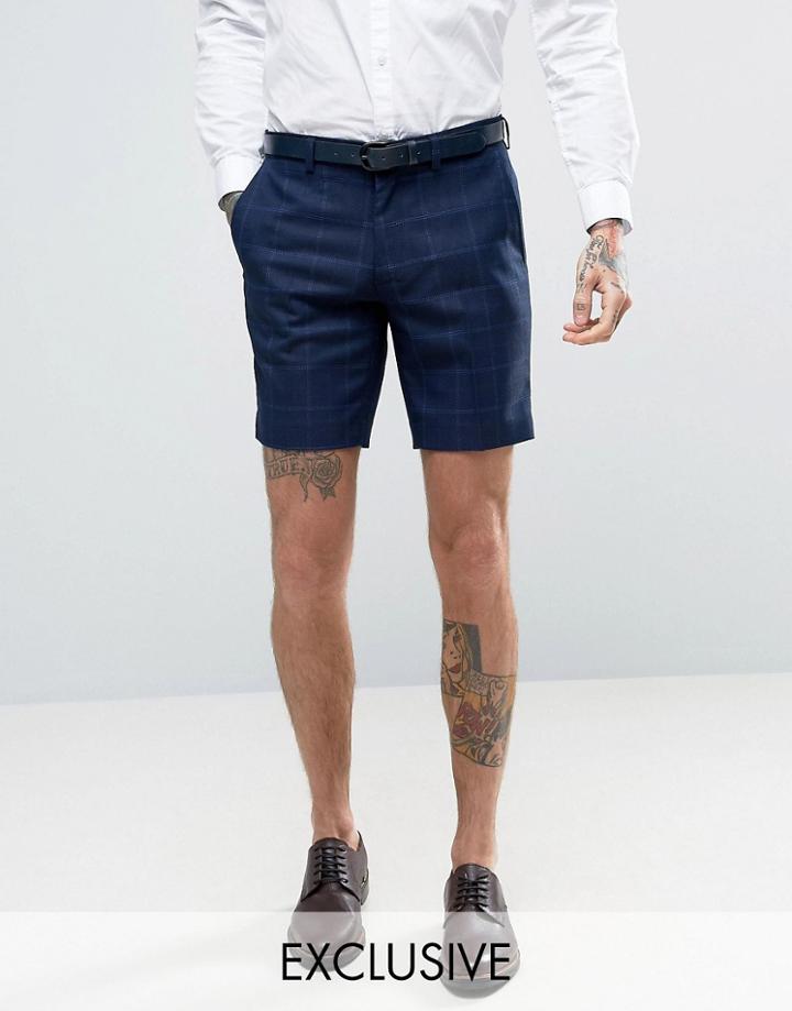 Only & Sons Skinny Shorts In Textured Check - Navy
