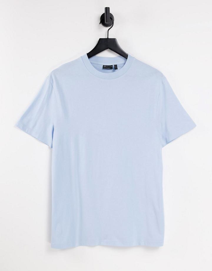 Asos Design Cotton Blend T-shirt With Crew Neck In Light Blue-blues