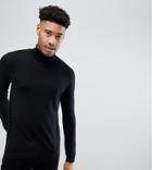 Asos Tall Roll Neck Cotton Sweater In Black - Black