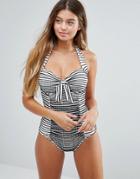 Seafolly Stripe Print Swimsuit With Bow Detail - Red