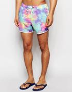 Asos Short Length Runner Swim Shorts With Neon Tie Dye Print - Multi