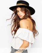Catarzi Matador Felt Wide Brim Hat With Contrast Pattern Band - Black