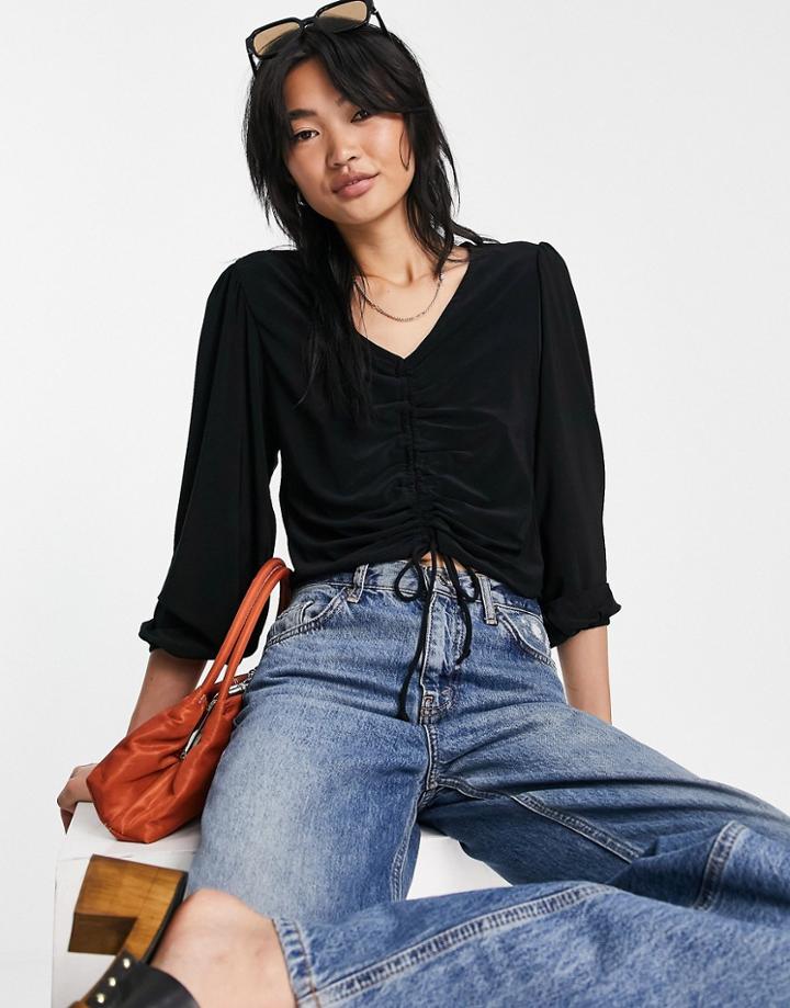 Mango Ruched Front Top In Black