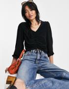 Mango Ruched Front Top In Black