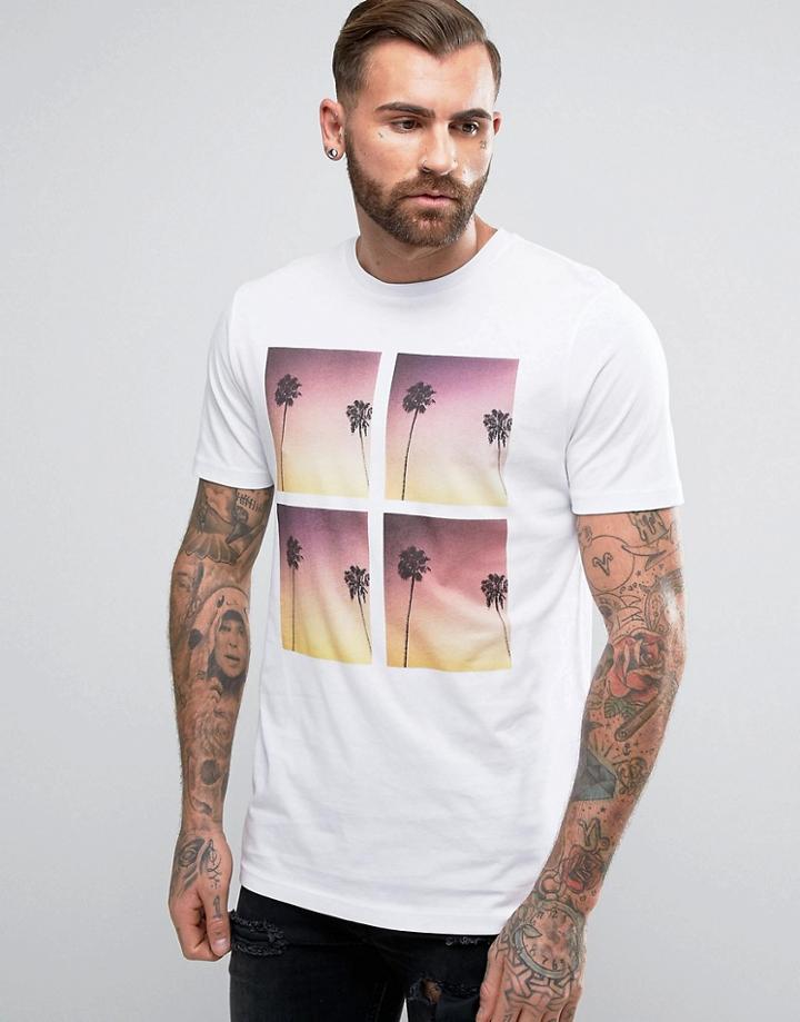 Asos Longline T-shirt With Repeat Palm Print - White