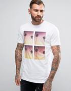 Asos Longline T-shirt With Repeat Palm Print - White